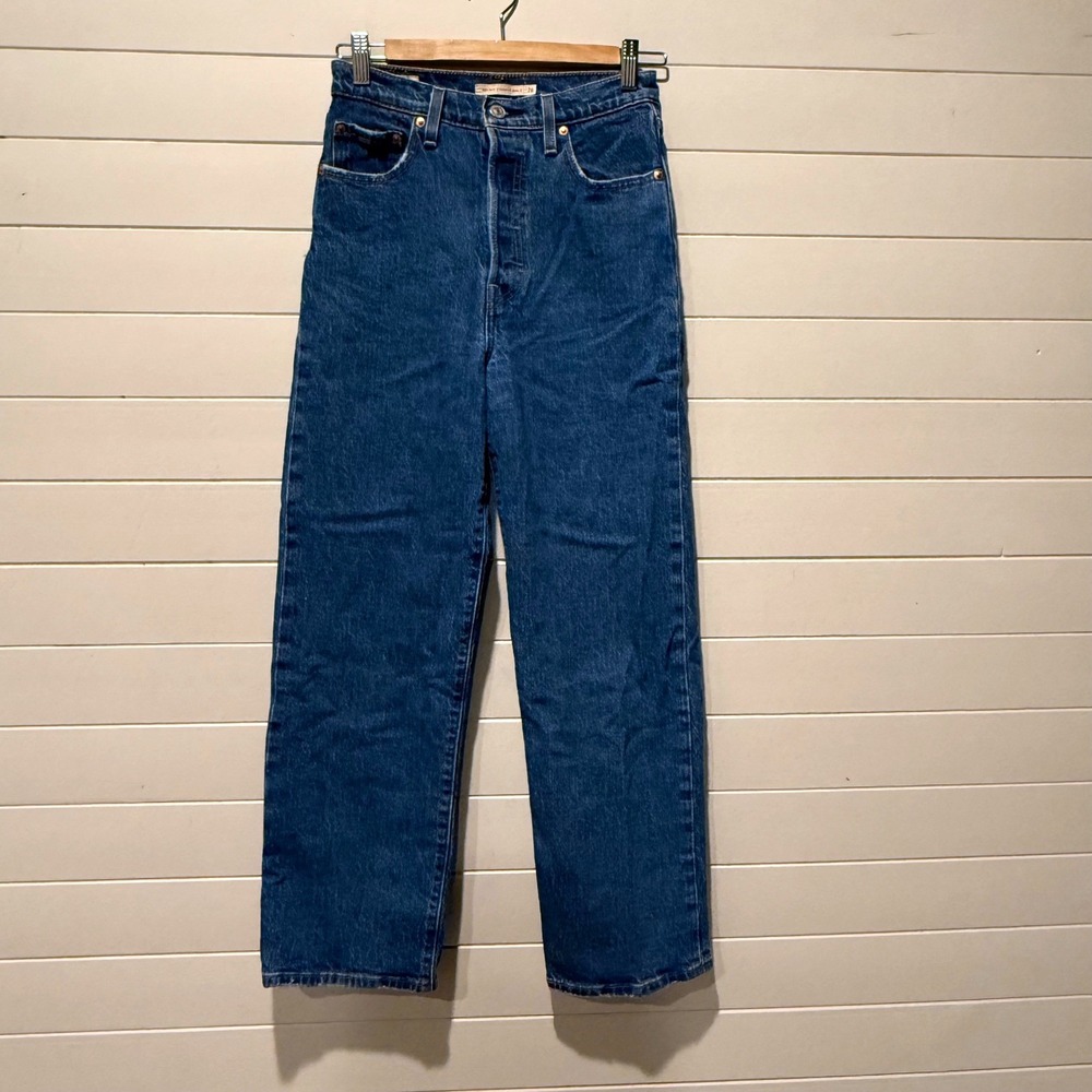 Levis Ribcage Straight Ankle Jeans Womens 26 Blue High Rise Button Fly Denim